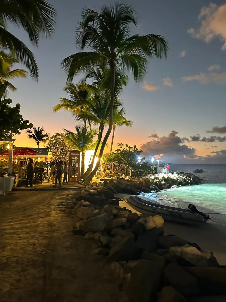 Behind the scenes: the beach set at dusk